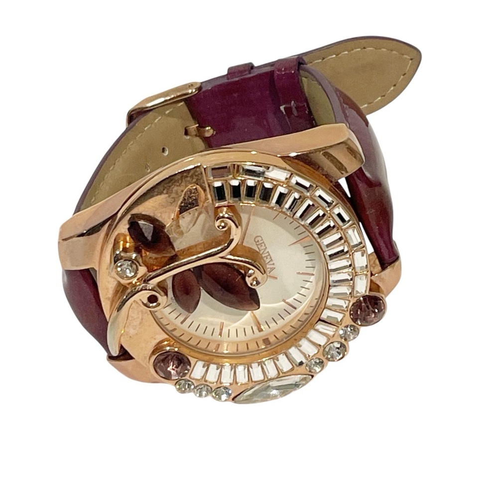 Geneva Purple Band Floral Stone Womens‎ Wrist Watch